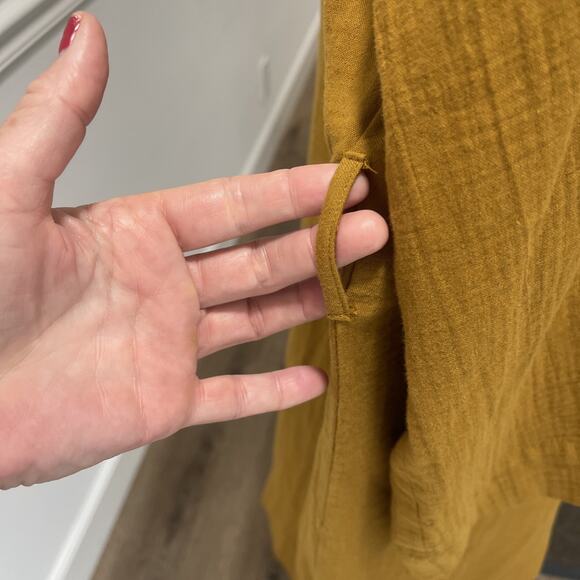 Madewell Open Robe Kimono Sz M Duster Mustard Orange Fall Boho Artsy Gauze FLAW - Picture 7 of 14